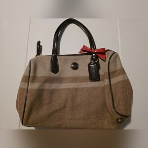 Coach Tan And Brown Tote With Red Bow